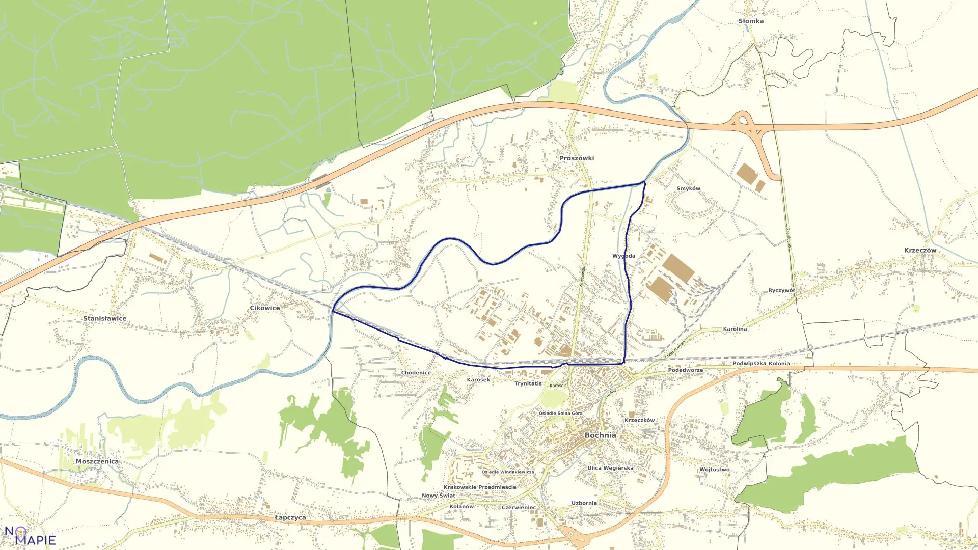 Mapa obrębu Bochnia-1 w mieście Bochnia
